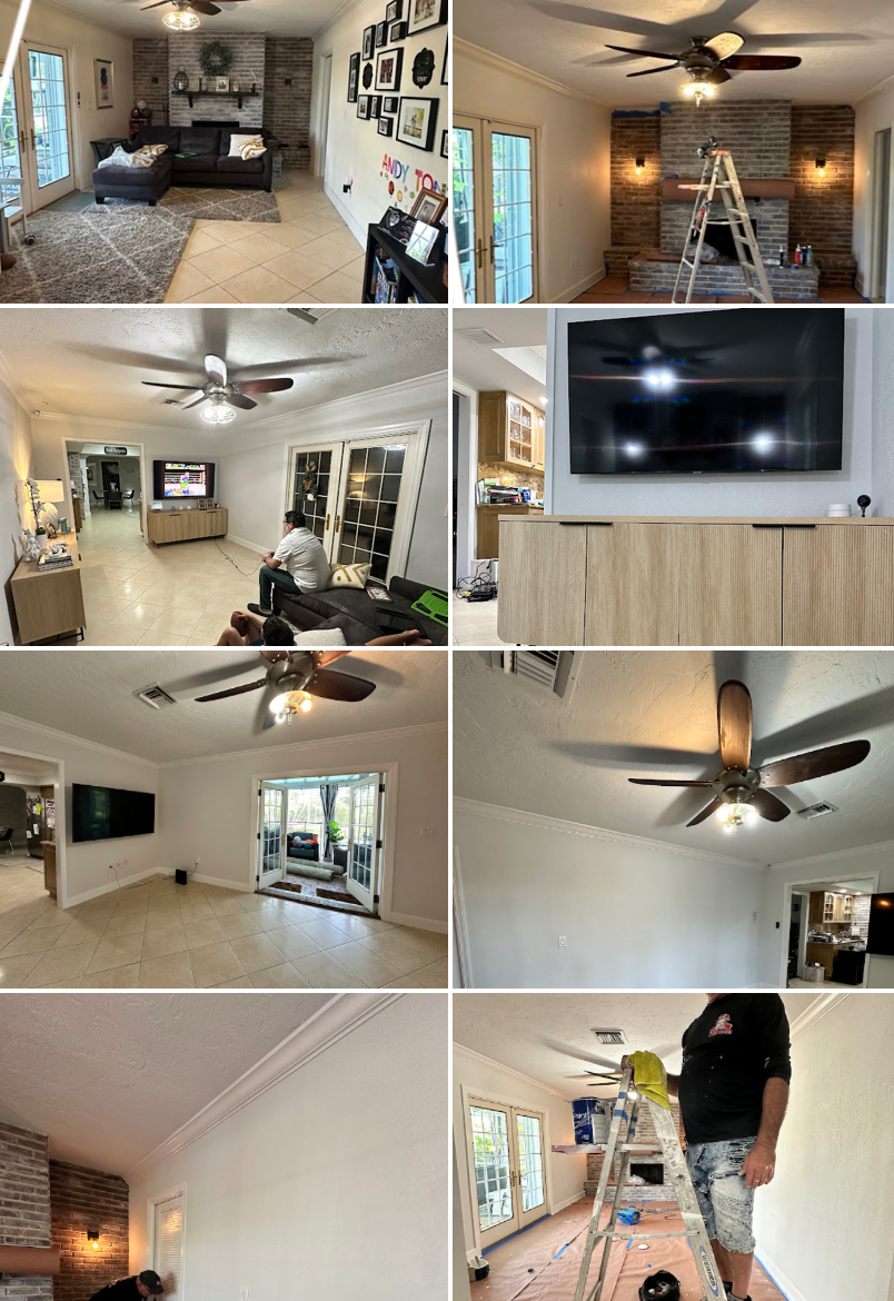 Interior painting, ceiling, and ceiling fan installation work in Miami homes